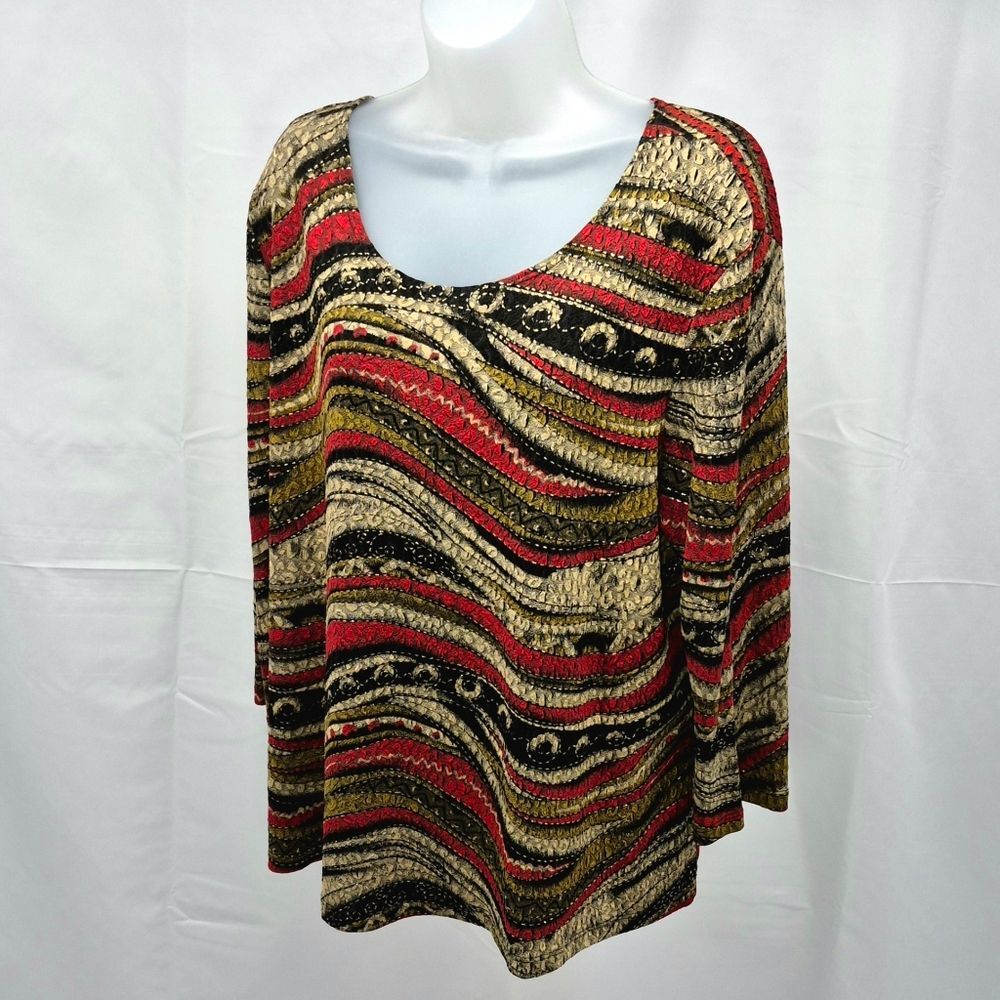 Vintage Brittany Black Abstract Wavy Crinkle Knit Top Woman's 2X